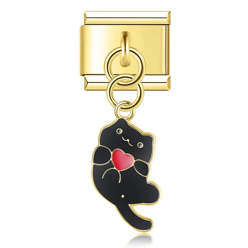 golden cute cat dangle charms
