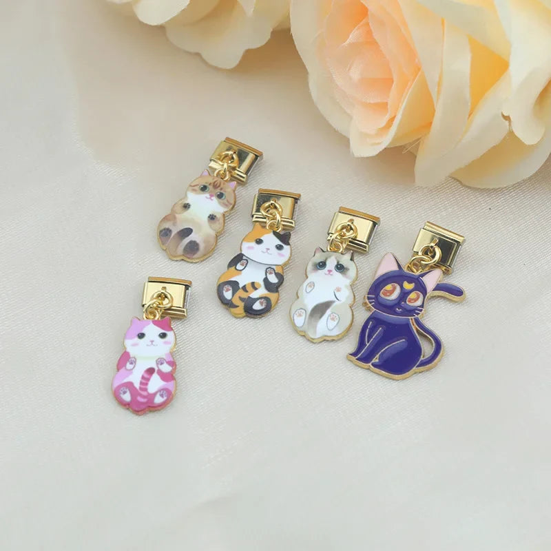 golden cute cat dangle charms