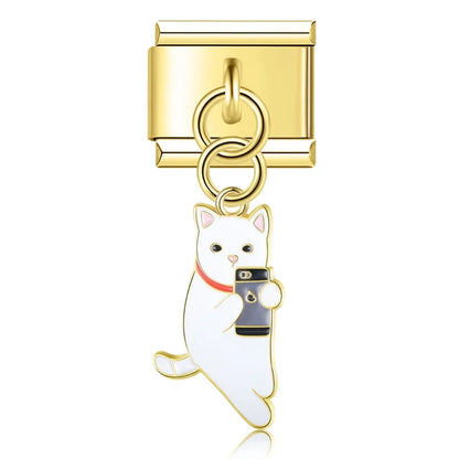 The Golden Cute Cat Dangle Charm