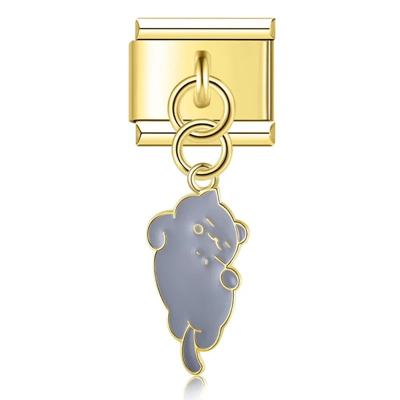 golden cute cat dangle charms