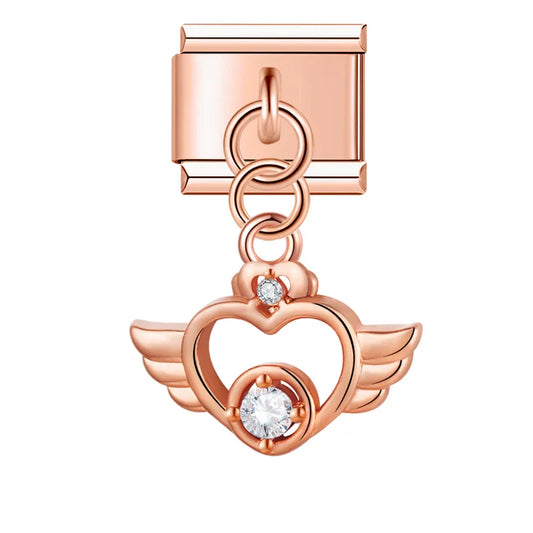 Celestial Heart & Winged Silhouette Dangle Charm