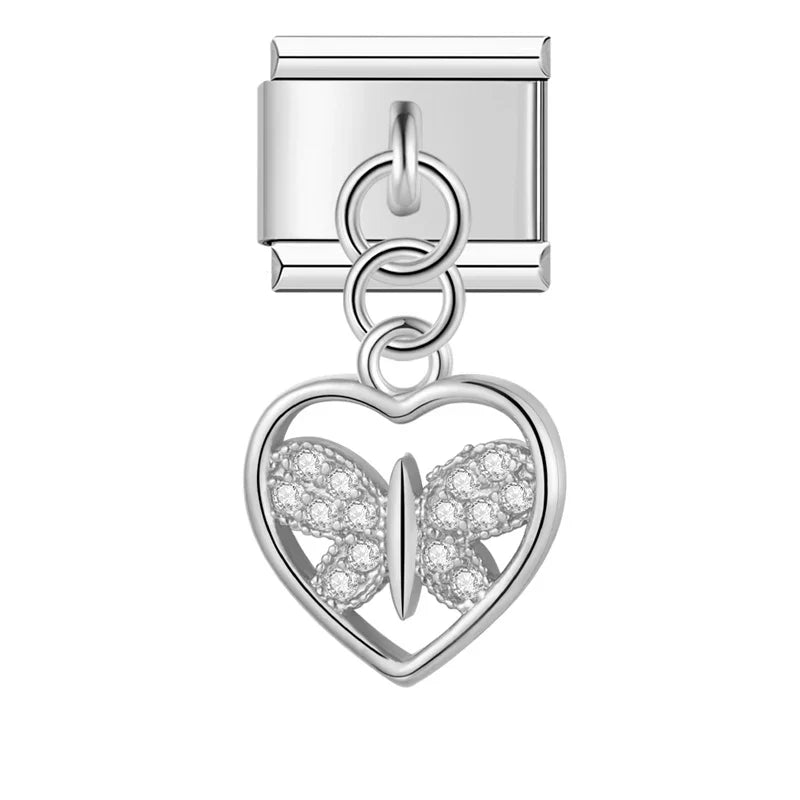 Celestial Heart & Winged Silhouette Dangle Charm