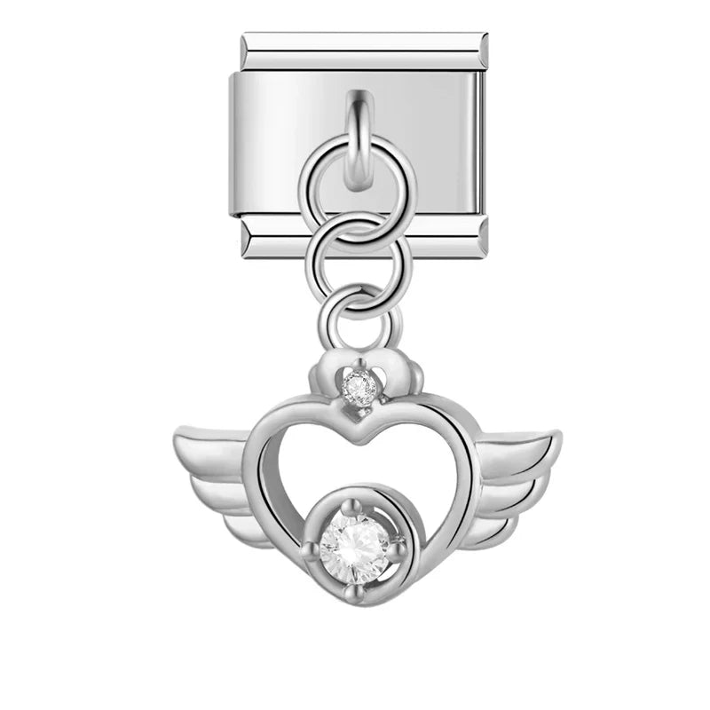 Celestial Heart & Winged Silhouette Dangle Charm
