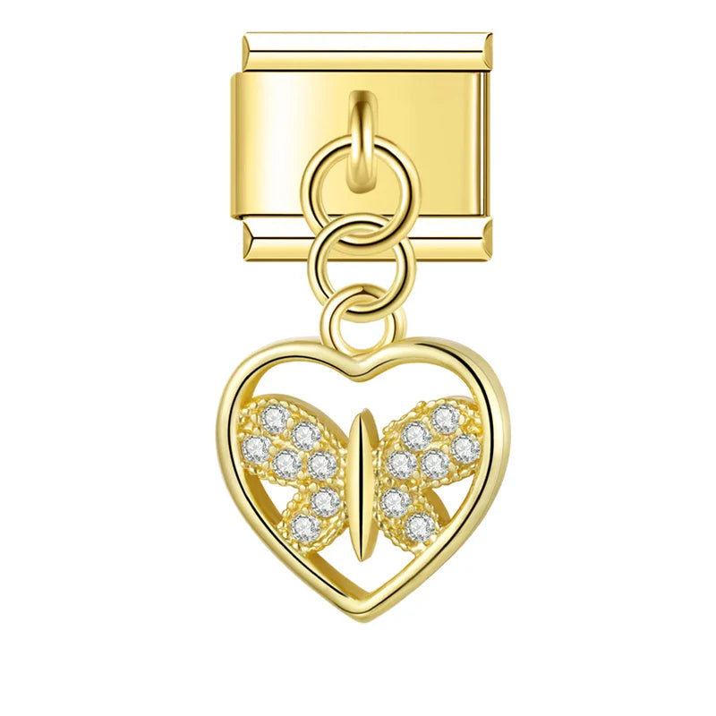 Celestial Heart & Winged Silhouette Dangle Charm