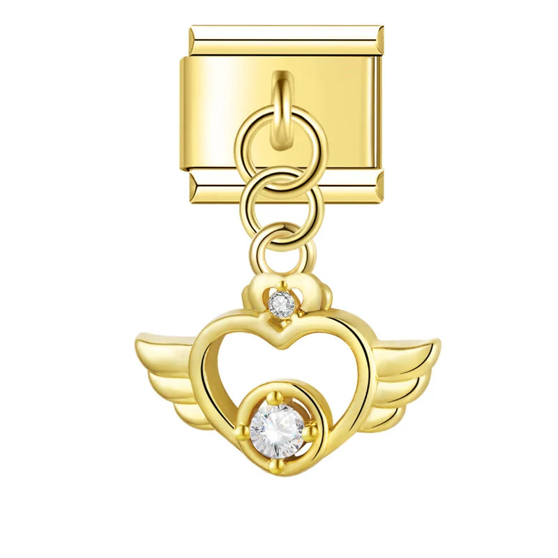 Celestial Heart & Winged Silhouette Dangle Charm