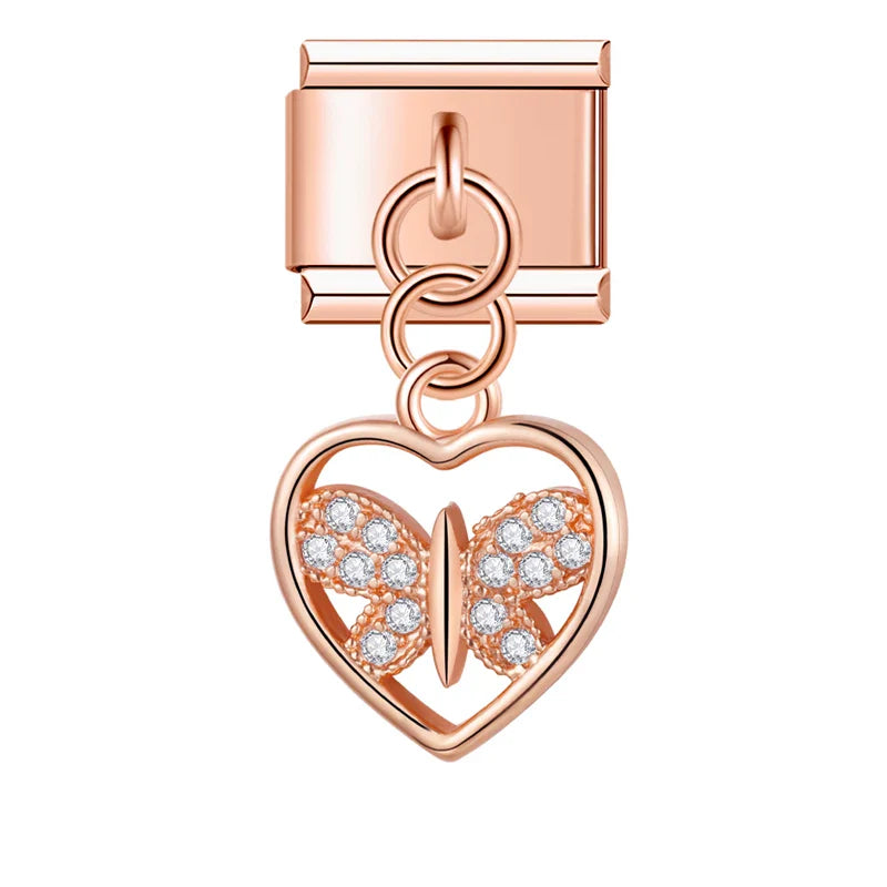 Celestial Heart & Winged Silhouette Dangle Charm