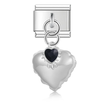 Romantic Heart Crystal Dangle Italian Charms — Gemstone & Moonstone Heart Drop Pendant Links