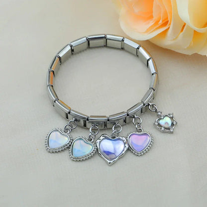 Romantic Heart Crystal Dangle Italian Charms — Gemstone & Moonstone Heart Drop Pendant Links