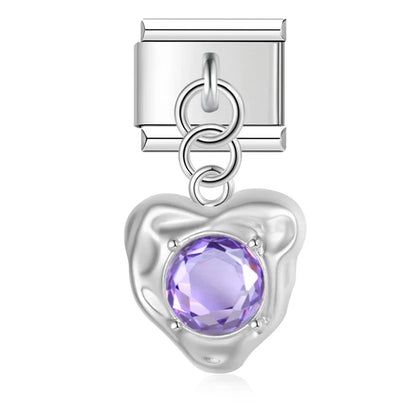 Romantic Heart Crystal Dangle Italian Charms — Gemstone & Moonstone Heart Drop Pendant Links