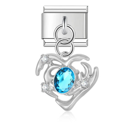 Romantic Heart Crystal Dangle Italian Charms — Gemstone & Moonstone Heart Drop Pendant Links