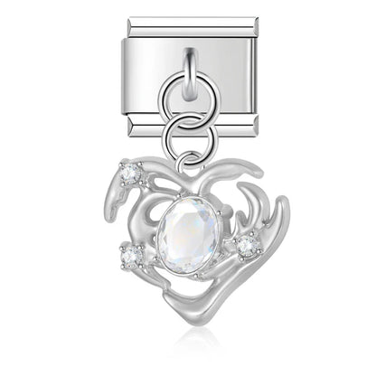 Romantic Heart Crystal Dangle Italian Charms — Gemstone & Moonstone Heart Drop Pendant Links