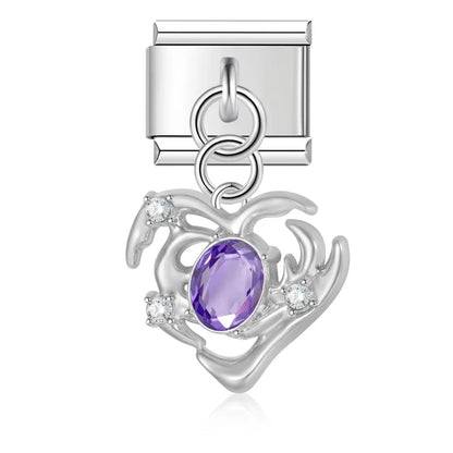 Romantic Heart Crystal Dangle Italian Charms — Gemstone & Moonstone Heart Drop Pendant Links