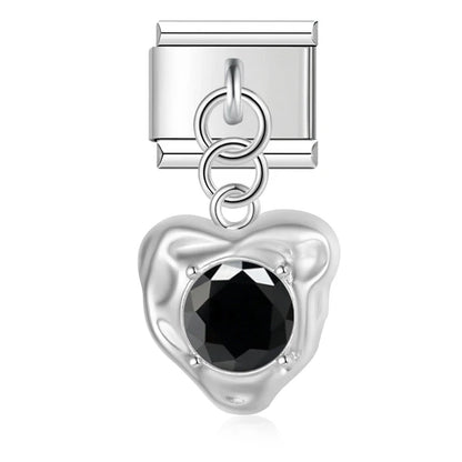 Romantic Heart Crystal Dangle Italian Charms — Gemstone & Moonstone Heart Drop Pendant Links