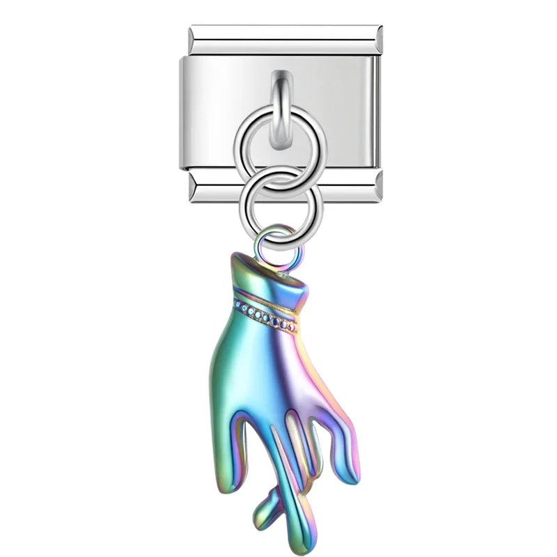 he Sculpted Figure & Hand Dangle Charm in Silver, Gold & Iridescent