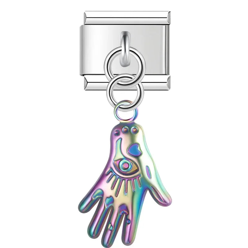he Sculpted Figure & Hand Dangle Charm in Silver, Gold & Iridescent