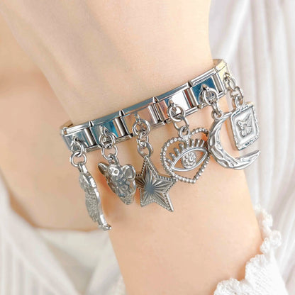 Wing, Star, Owl, Moon & Heart Silver Dangle Italian Charms — Celestial & Nature Silver Dangle Links
