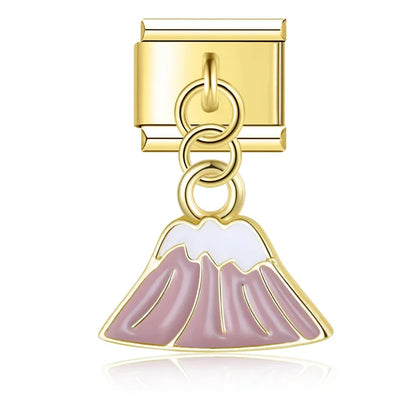 Romantic Heart & Lip Dangle Italian Charms — Silver & Gold CZ Heart and Lip Dangle Links