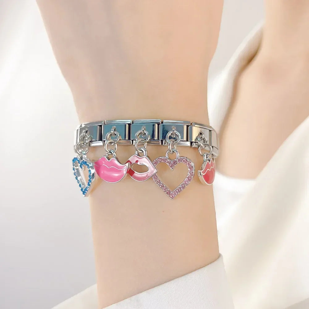 Romantic Heart Lip charms silver&gold
