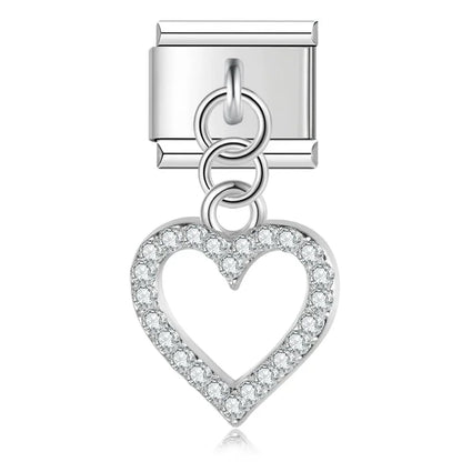 Romantic Heart & Lip Dangle Italian Charms — Silver & Gold CZ Heart and Lip Dangle Links