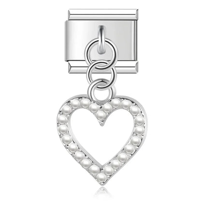 Romantic Heart & Lip Dangle Italian Charms — Silver & Gold CZ Heart and Lip Dangle Links