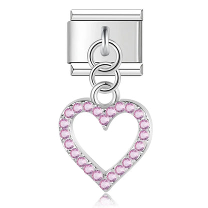 Romantic Heart & Lip Dangle Italian Charms — Silver & Gold CZ Heart and Lip Dangle Links