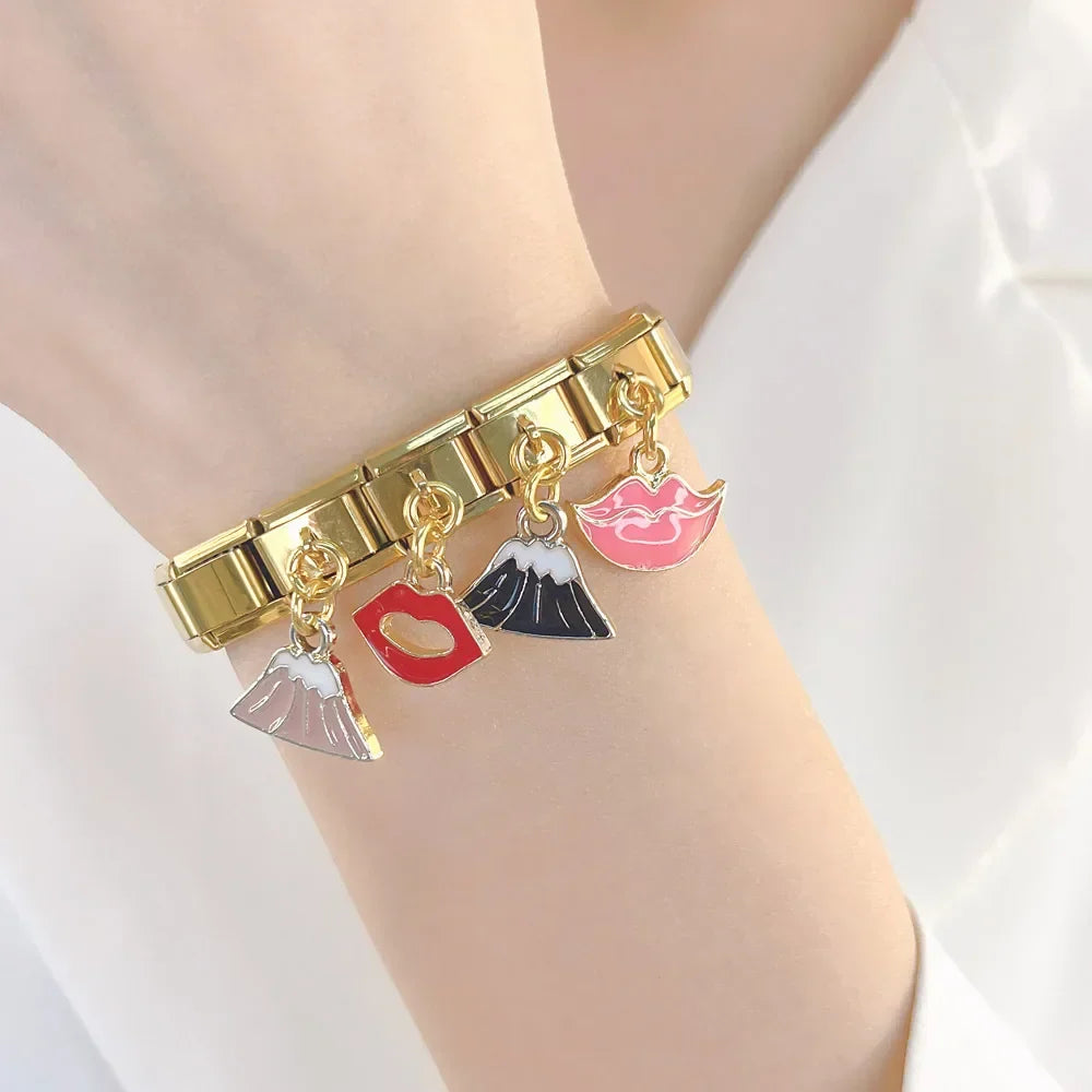 Romantic Heart Lip charms silver&gold