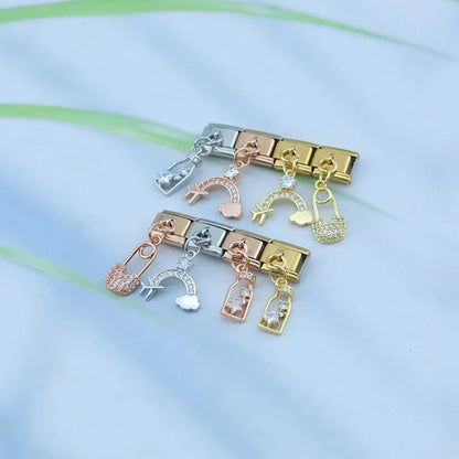 Rainbow, Safety Pin & Wine Bottle CZ Dangle Italian Charms
