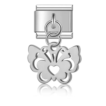 Silver & Gold Dangle Italian Charms — Moon, Star, Angel Wings & Trident Drop Pendant Links