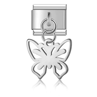Silver & Gold Dangle Italian Charms — Moon, Star, Angel Wings & Trident Drop Pendant Links