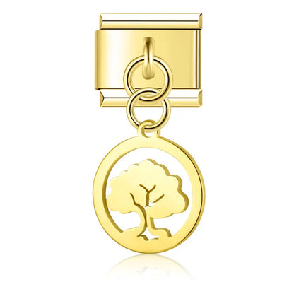 Silver & Gold Dangle Italian Charms — Moon, Star, Angel Wings & Trident Drop Pendant Links