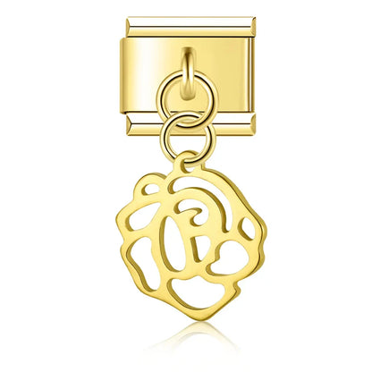 Silver & Gold Dangle Italian Charms — Moon, Star, Angel Wings & Trident Drop Pendant Links