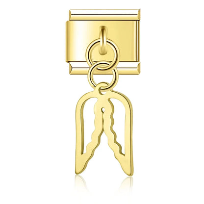 Silver & Gold Dangle Italian Charms — Moon, Star, Angel Wings & Trident Drop Pendant Links