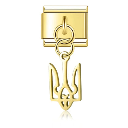 Silver & Gold Dangle Italian Charms — Moon, Star, Angel Wings & Trident Drop Pendant Links