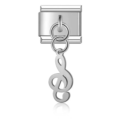 Silver & Gold Dangle Italian Charms — Moon, Star, Angel Wings & Trident Drop Pendant Links