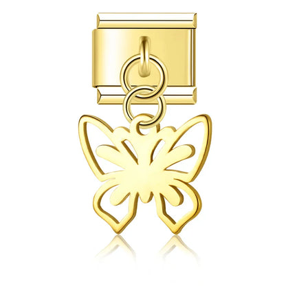 Silver & Gold Dangle Italian Charms — Moon, Star, Angel Wings & Trident Drop Pendant Links
