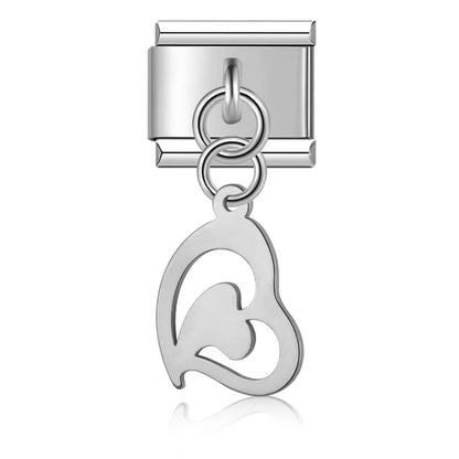 Silver & Gold Dangle Italian Charms — Moon, Star, Angel Wings & Trident Drop Pendant Links