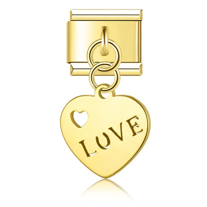 Silver & Gold Dangle Italian Charms — Moon, Star, Angel Wings & Trident Drop Pendant Links