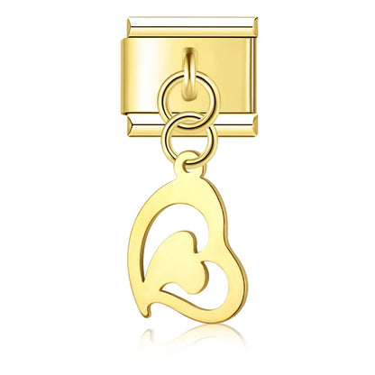 Silver & Gold Dangle Italian Charms — Moon, Star, Angel Wings & Trident Drop Pendant Links