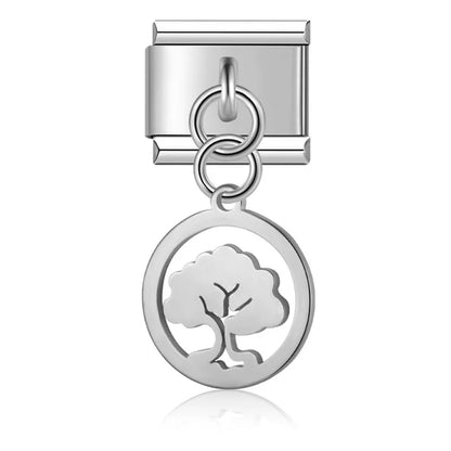 Silver & Gold Dangle Italian Charms — Moon, Star, Angel Wings & Trident Drop Pendant Links