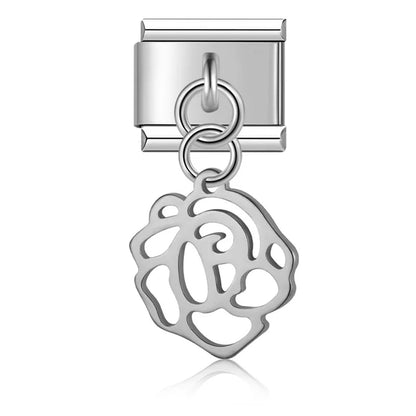 Silver & Gold Dangle Italian Charms — Moon, Star, Angel Wings & Trident Drop Pendant Links