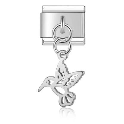 Silver & Gold Dangle Italian Charms — Moon, Star, Angel Wings & Trident Drop Pendant Links
