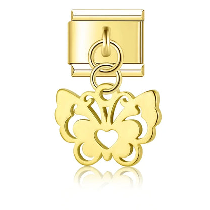 Silver & Gold Dangle Italian Charms — Moon, Star, Angel Wings & Trident Drop Pendant Links