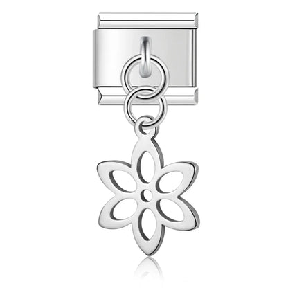 Silver & Gold Dangle Italian Charms — Moon, Star, Angel Wings & Trident Drop Pendant Links