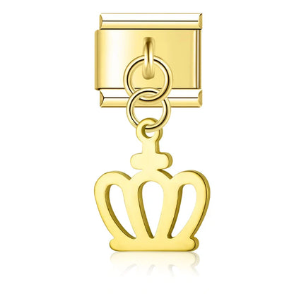 Silver & Gold Dangle Italian Charms — Moon, Star, Angel Wings & Trident Drop Pendant Links