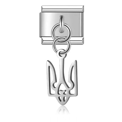 Silver & Gold Dangle Italian Charms — Moon, Star, Angel Wings & Trident Drop Pendant Links