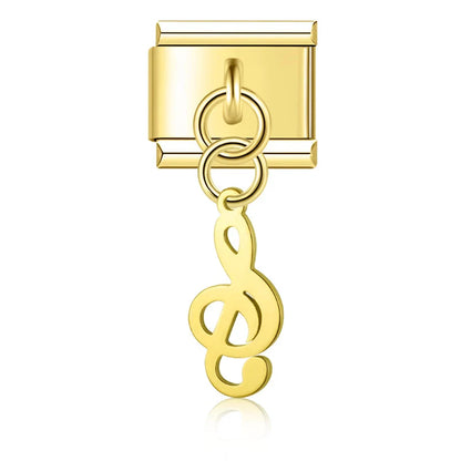 Silver & Gold Dangle Italian Charms — Moon, Star, Angel Wings & Trident Drop Pendant Links