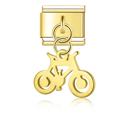 Silver & Gold Dangle Italian Charms — Moon, Star, Angel Wings & Trident Drop Pendant Links