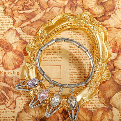 Elegant Crystal Tulip Dangle Italian Charms — Champagne, Purple, Clear & Pink CZ Tulip Dangle Links