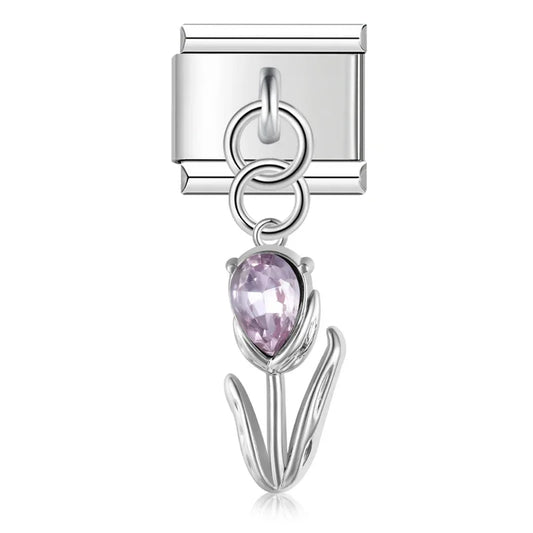 Elegant Crystal Tulip Dangle Charms
