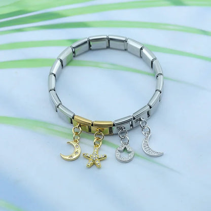 Moon, Star & Shell CZ Dangle Italian Charms (Gold & Silver)